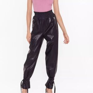 Sold out Nasty gal pu paper bag tie cuff trousers black pants high elastic waist